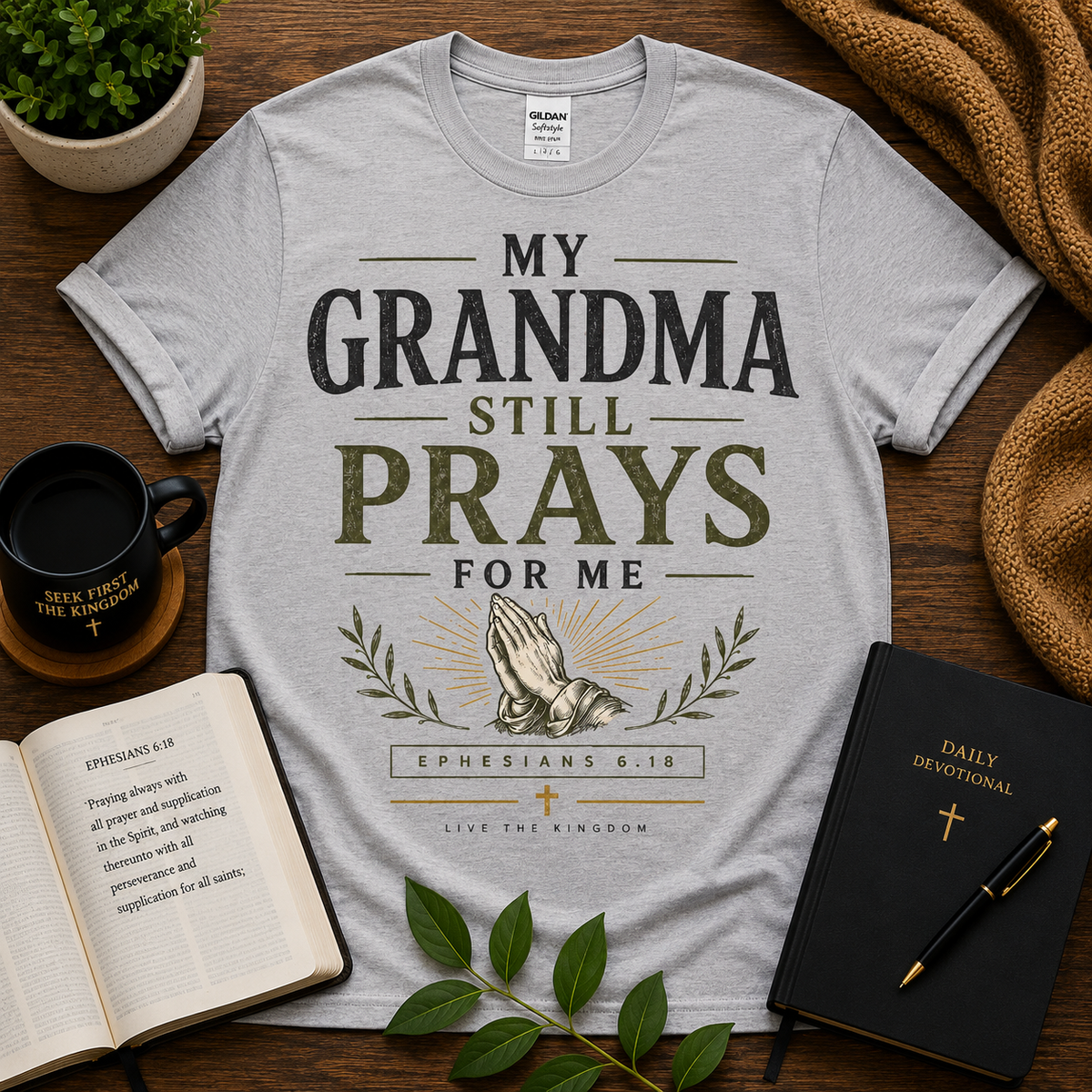 Seek First My Grandma Still Prays for Me Christian T-shirt lifestyle hero image
