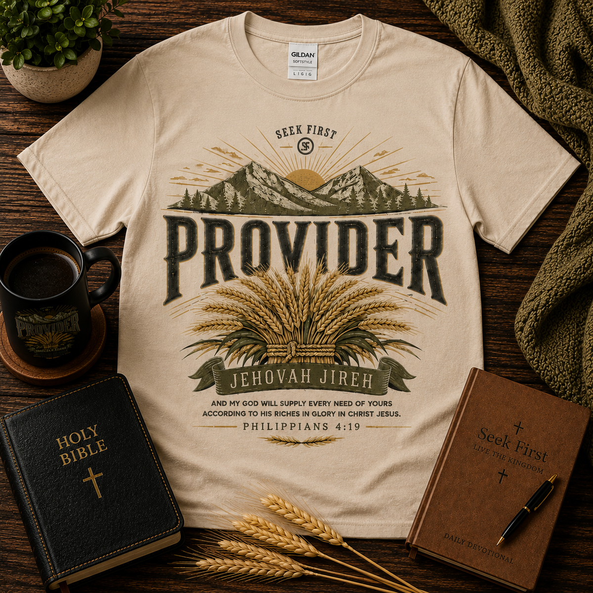 Seek First' Mountain Sunrise Christian Shirt — featured product image