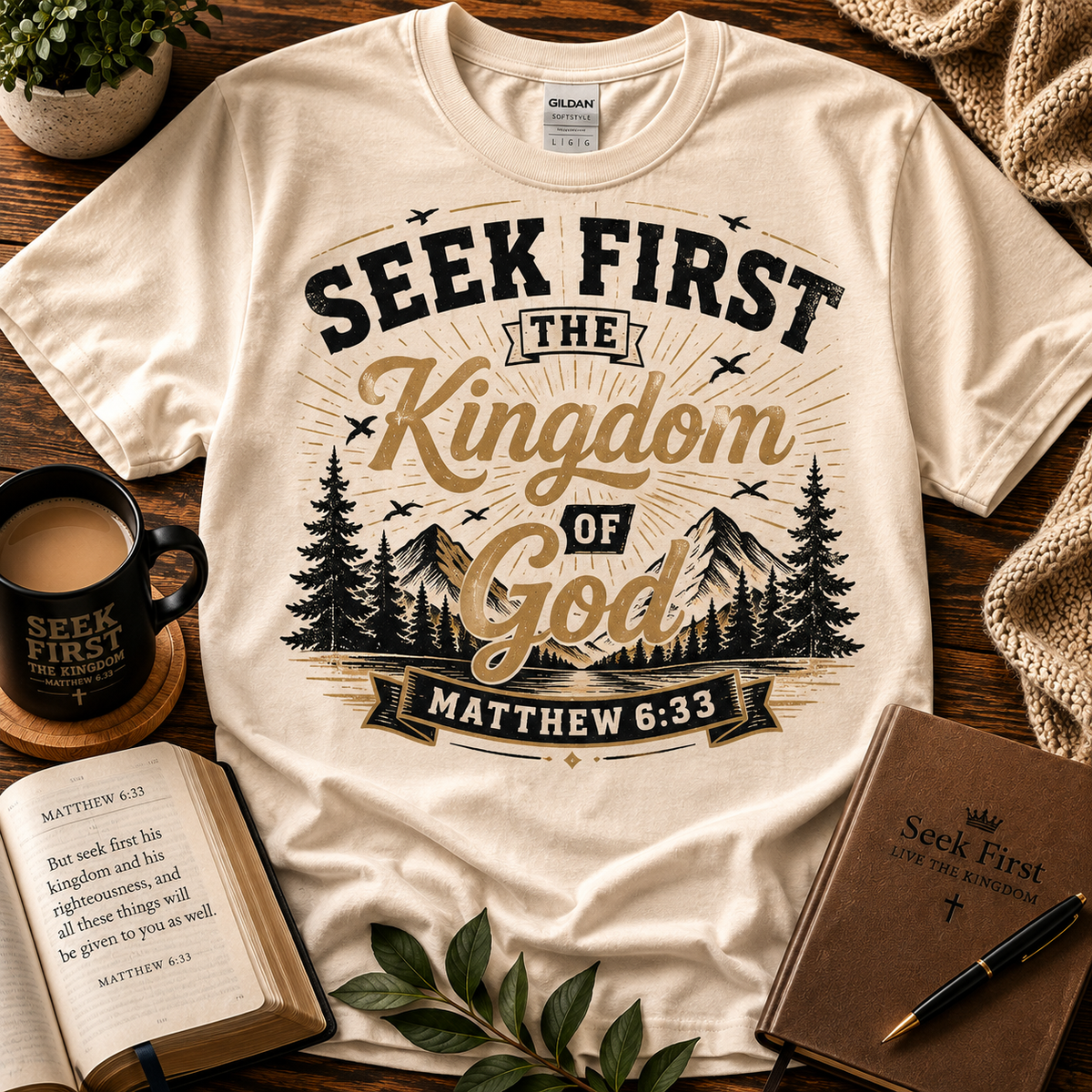 Seek First the Kingdom of God – Matthew 6:33 Christian T-Shirt — featured product image