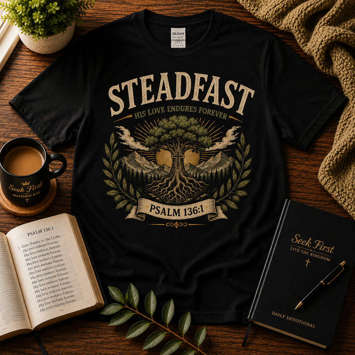 Seek First Steadfast Christian T-shirt lifestyle hero image