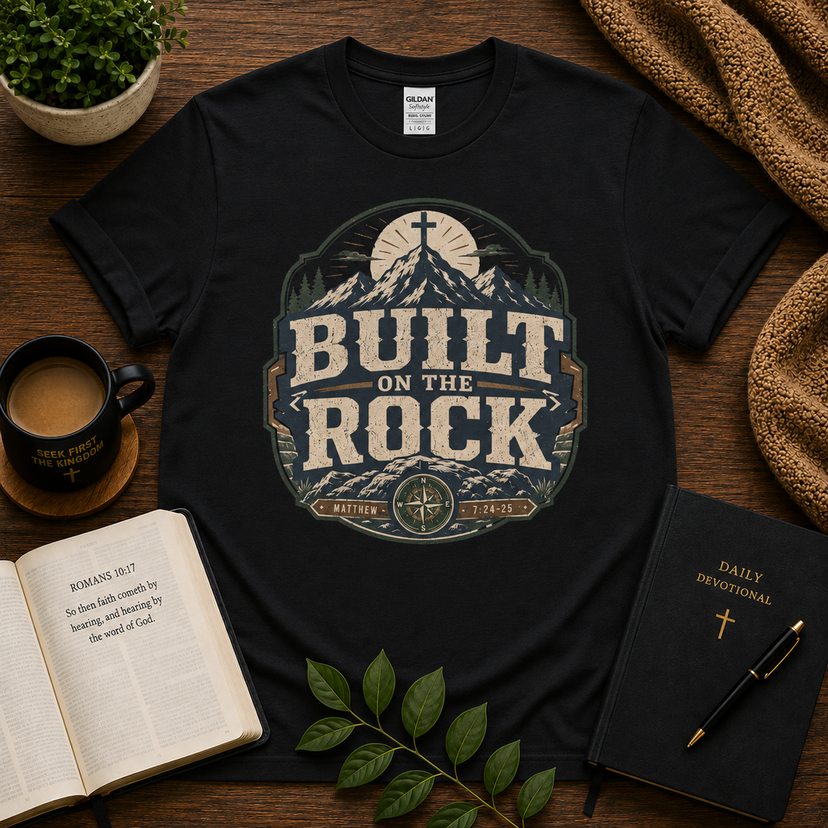 Built on the Rock Christian T-shirt black Seek First hero image
