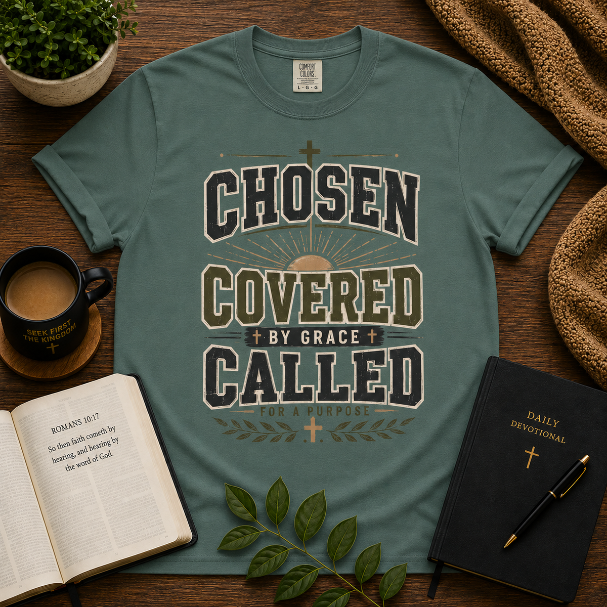 Chosen Covered Called Christian T-Shirt hero image in Blue Spruce