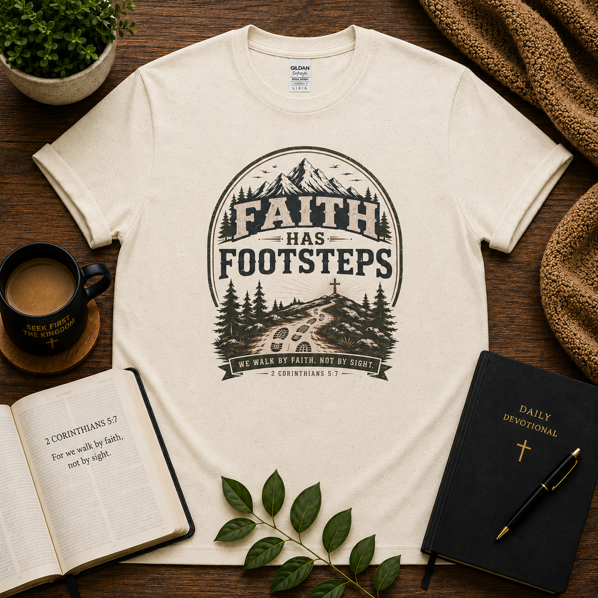 Faith Has Footsteps Natural Gildan Softstyle T-shirt Seek First hero image
