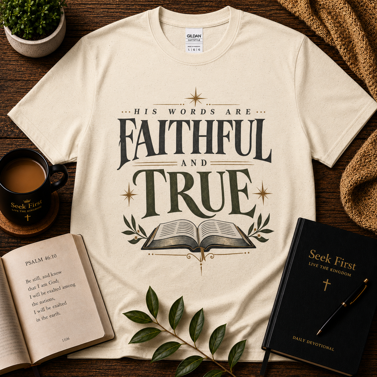 Faithful and True Christian T-Shirt in Natural — Seek First