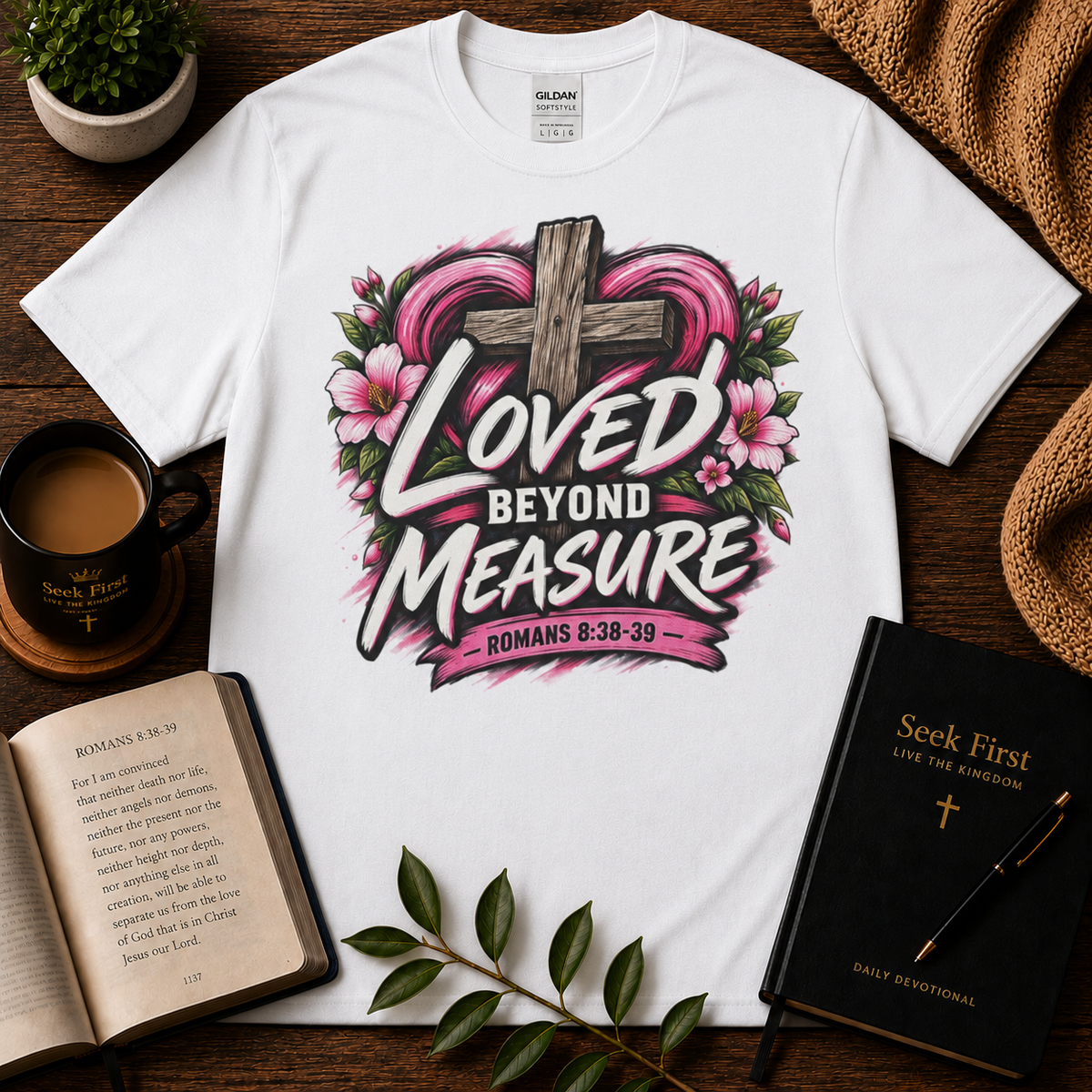 Loved Beyond Measure Romans 8:38–39 Christian T-shirt in White
