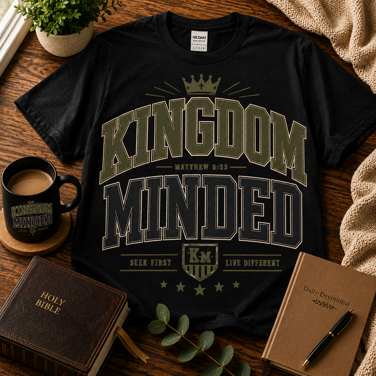 Kingdom Minded Christian faith tee Matthew 6:33 hero