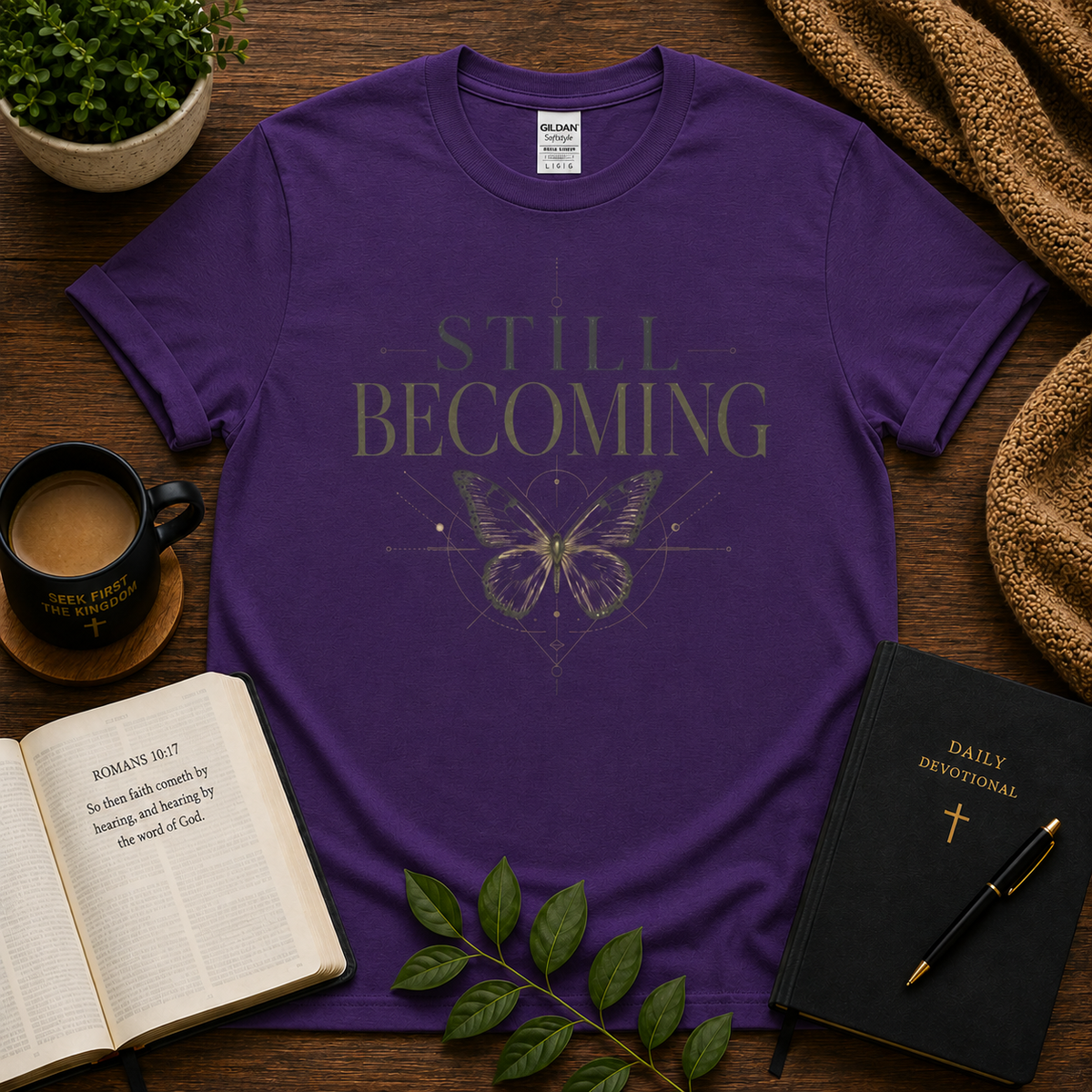 Still Becoming Butterfly Christian T-shirt lifestyle hero image